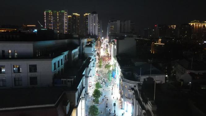 航拍武汉江汉路步行街夜景