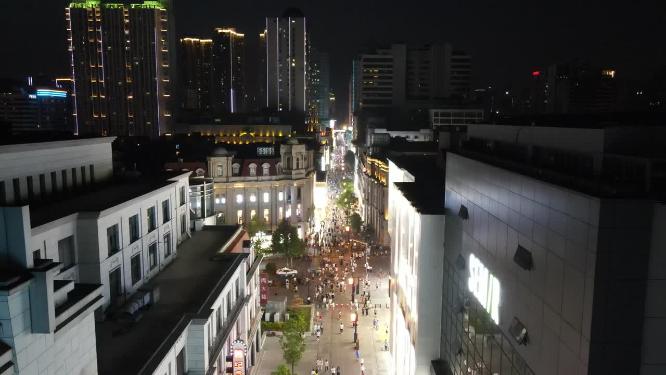 航拍武汉江汉路步行街夜景