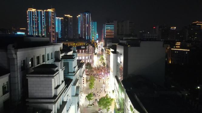 航拍武汉江汉路步行街夜景