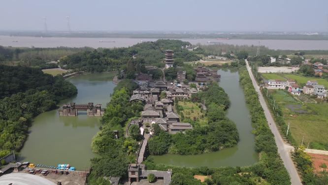 航拍湖北赤壁三国战场5A景区