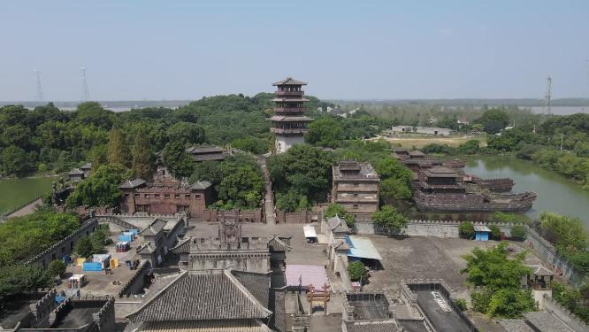 航拍湖北赤壁三国战场5A景区