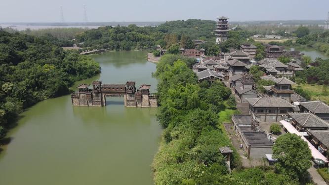 航拍湖北赤壁三国战场5A景区