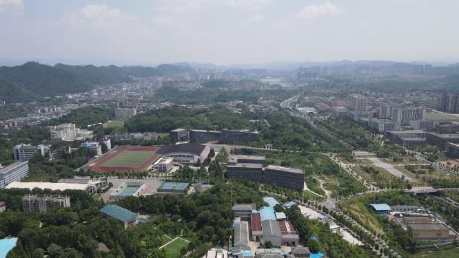 航拍贵州花溪贵州大学校园环境
