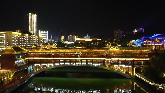 航拍贵州铜仁风雨桥夜景