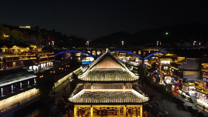 湖南湘西凤凰古城著名旅游景点航拍