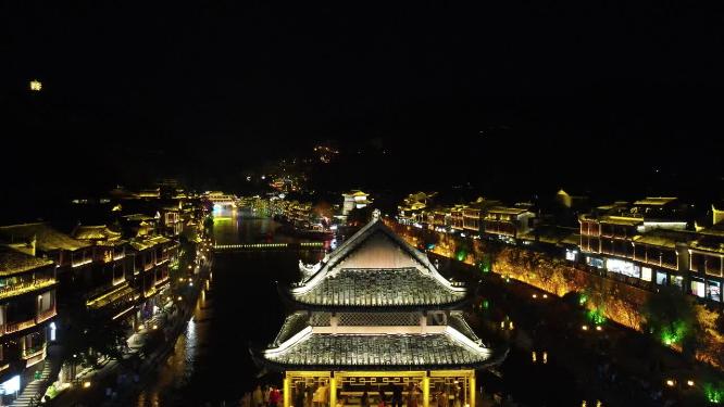湖南湘西凤凰古城著名旅游景点航拍