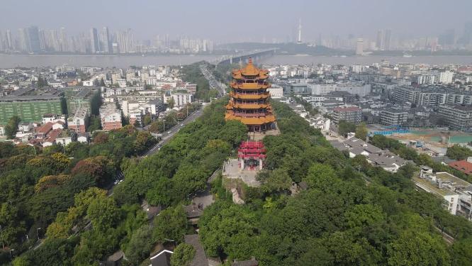 航拍武汉黄鹤楼5A景区