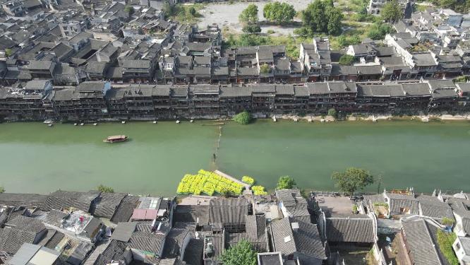 湖南湘西凤凰古城著名旅游景点航拍