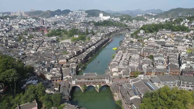 湖南湘西凤凰古城著名旅游景点航拍