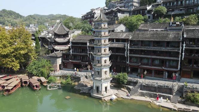 湖南湘西凤凰古城著名旅游景点航拍