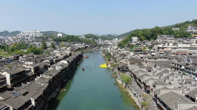 湖南湘西凤凰古城著名旅游景点航拍