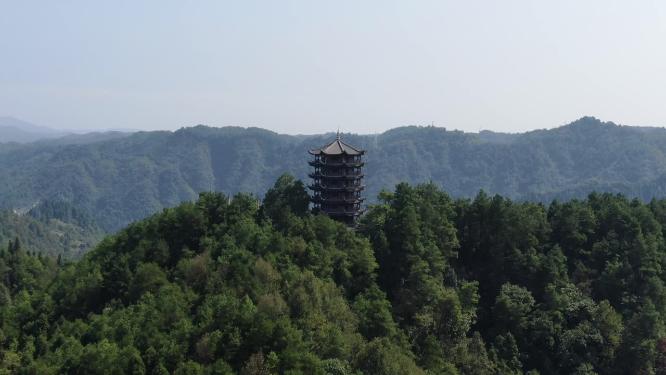 航拍凤凰古城八角塔