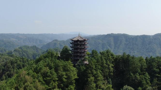航拍凤凰古城八角塔