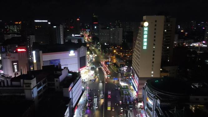 航拍南宁城市夜景街景人流