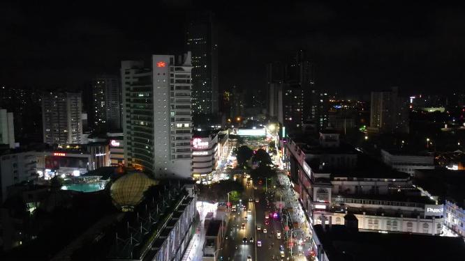 航拍南宁城市夜景街景人流