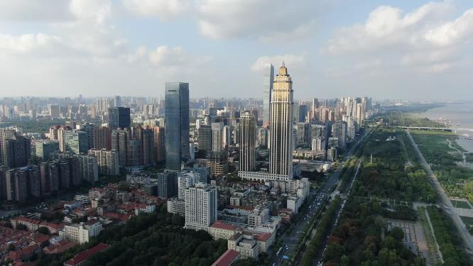 航拍武汉汉口城市高楼