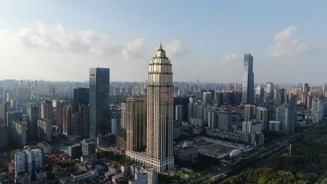 航拍武汉汉口城市高楼