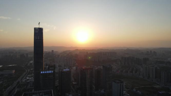 航拍城市夕阳晚霞