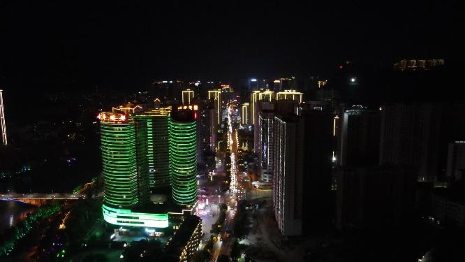 航拍贵州铜仁城市夜景