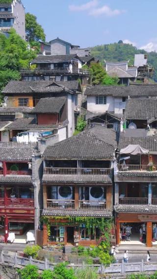 湖南湘西凤凰古城著名旅游景点航拍
