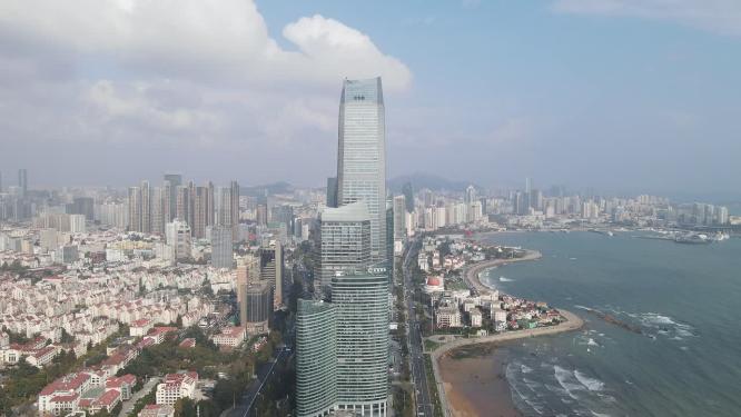 航拍山东青岛海天中心