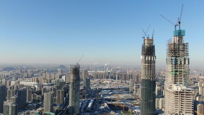 山东济南城市商务建筑航拍
