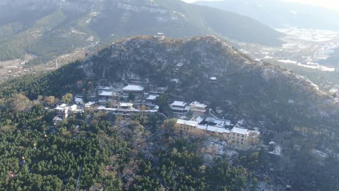 航拍济南千佛山4A景区雪景