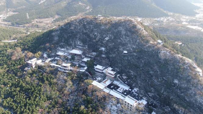 航拍济南千佛山4A景区雪景