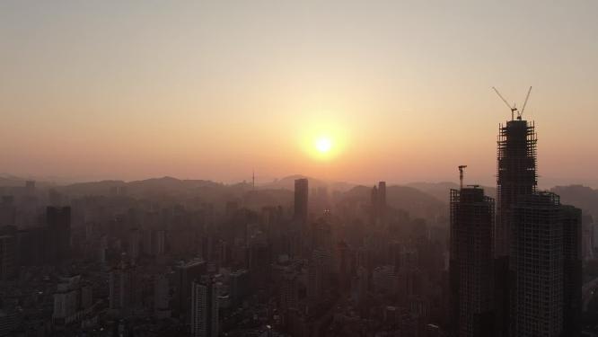 航拍贵阳城市日出彩霞
