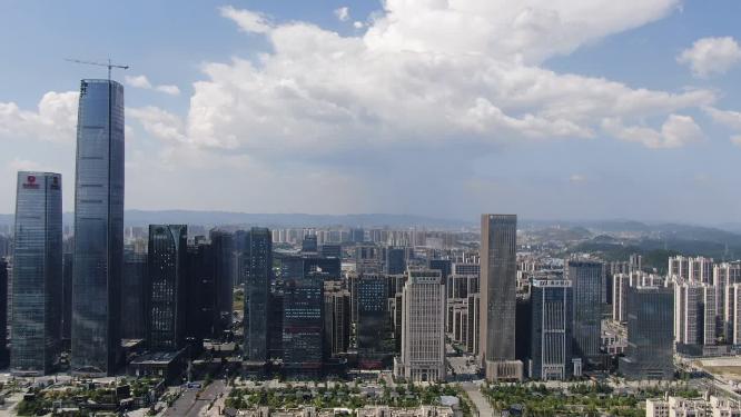 航拍贵阳金融中心商务建筑