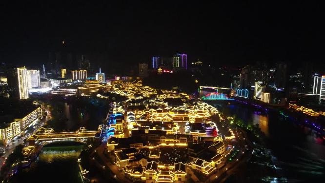 航拍贵州铜仁古城夜景