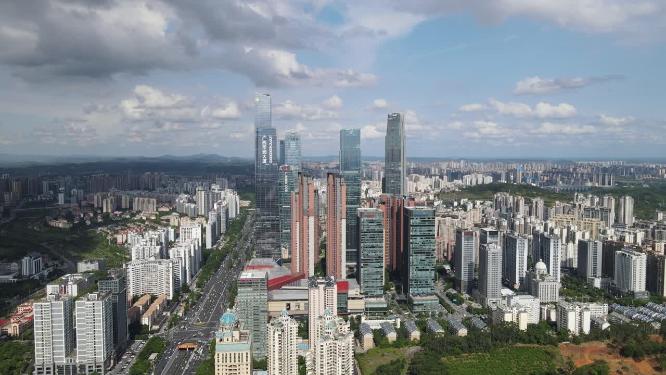 航拍广西南宁城市高楼商务建筑