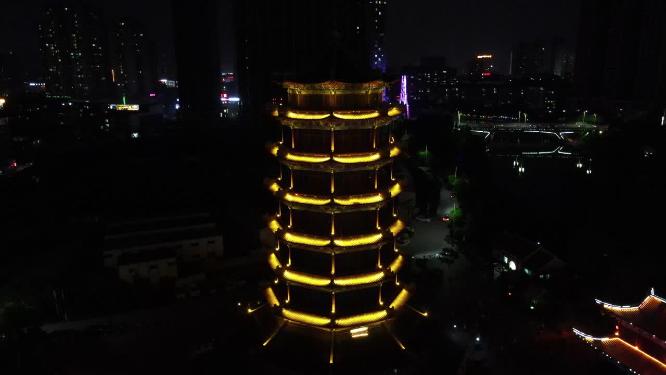 航拍湖南怀化听溪阁夜景