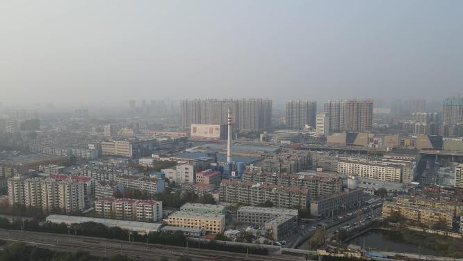 山东济南城市雾霾天气航拍