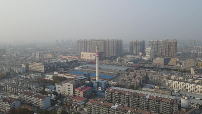 山东济南城市雾霾天气航拍