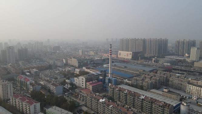 山东济南城市雾霾天气航拍