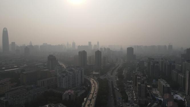 航拍济南城市雾霾