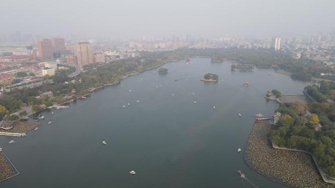 山东济南大明湖风光航拍