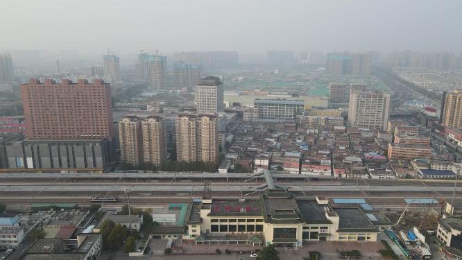 山东济南大明湖火车站交通航拍