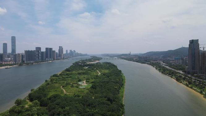 航拍湖南长沙湘江橘子洲