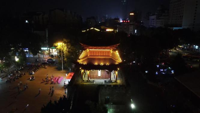 航拍湖南岳阳楼汴河街夜景