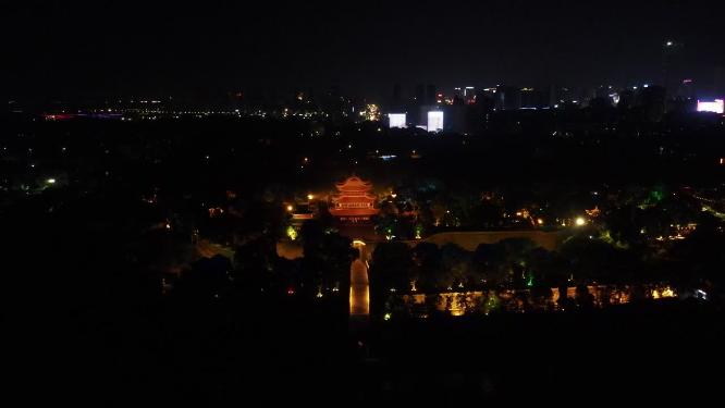 航拍湖南岳阳楼汴河街夜景