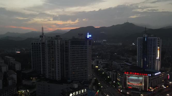航拍湖南怀化城市晚霞夕阳