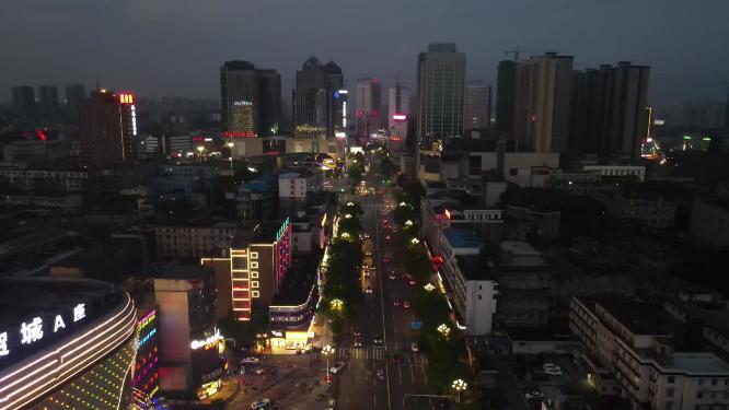 航拍湖南怀化城市夜景交通