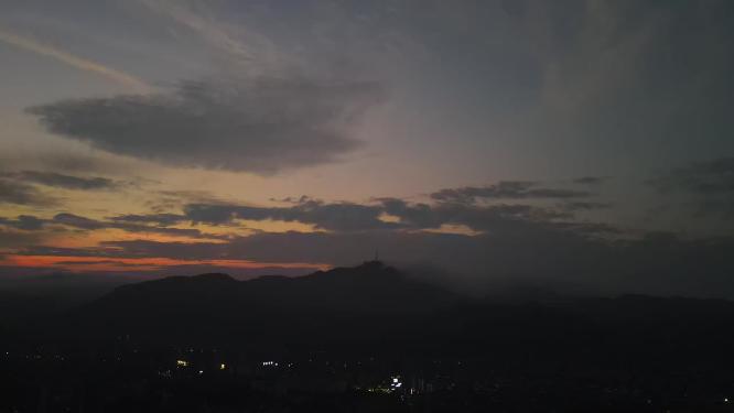 航拍夕阳晚霞夜幕降临