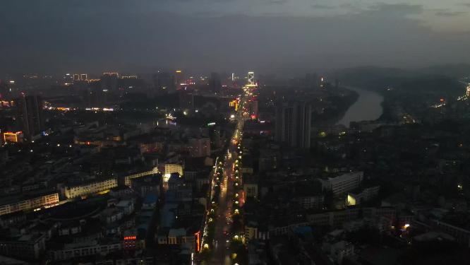 航拍贵阳铜仁城市夜景交通