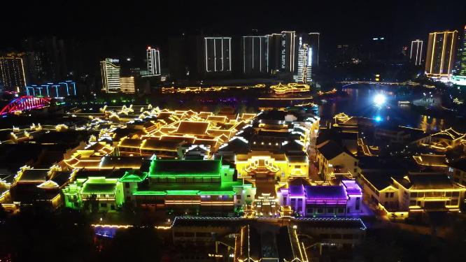 航拍贵州铜仁古城夜景