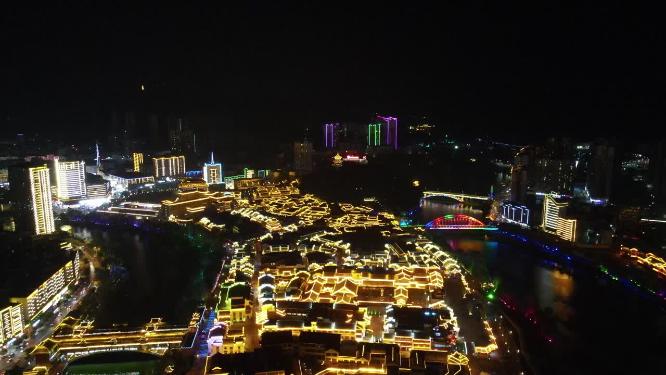 航拍贵州铜仁古城夜景