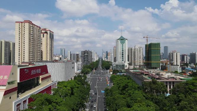 航拍广西南宁城市交通