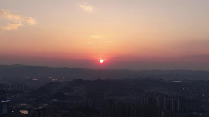 航拍贵阳日落晚霞夕阳西下